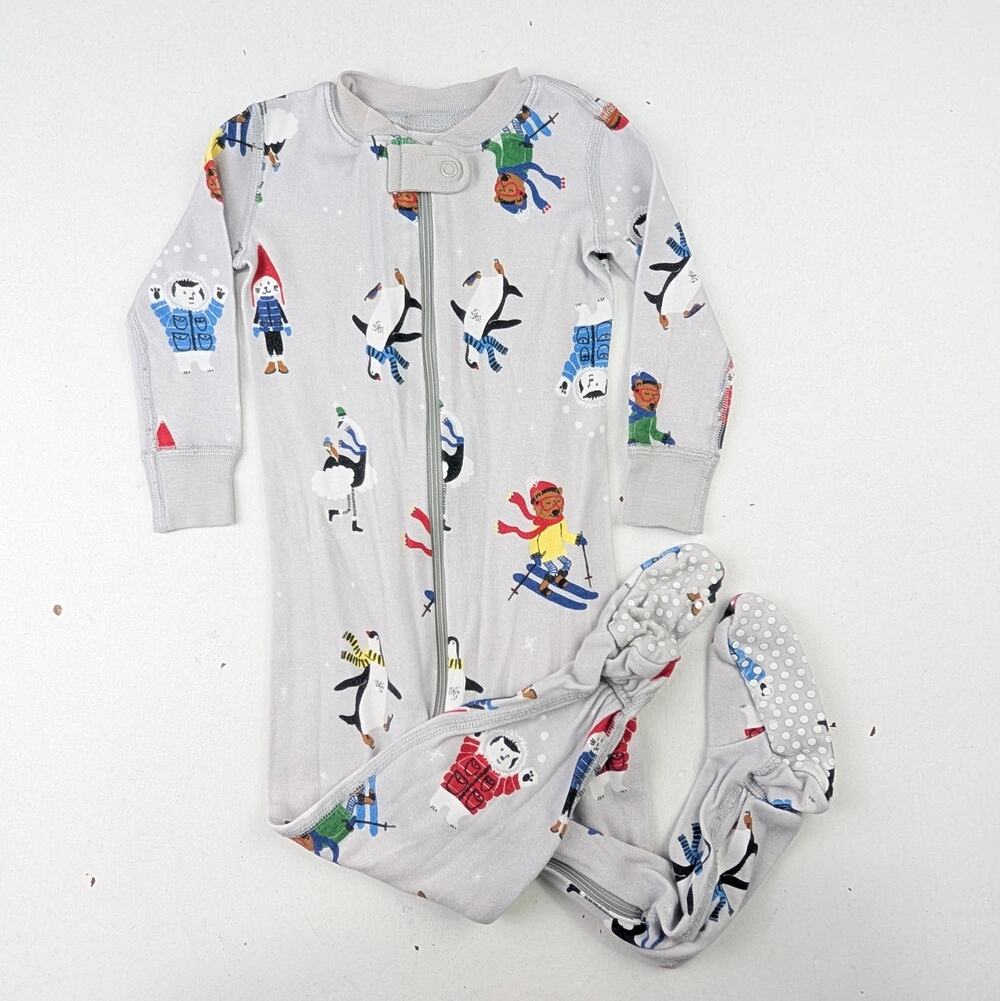Hanna Andersson Footed 12-18 Months Gray Winter Ski Zip Pajamas